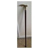 Embrossed Vtg Brass Handle Wood Cane