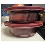 Corning Visions Cranberry Ribbed Glass Dishes +