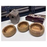 Birdhouse, serving bowls, keepsake box