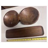 2 vintage Wood Danmark Serving Bowls & Tray