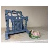 Vintage Frog Flower Pot & Chairside Magazine Stand