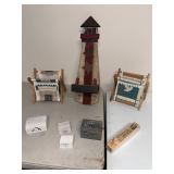 Home Decor: napkin holders, lighthouse, keepsake
