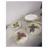 4 serving plates: Grapevine theme & watermelon