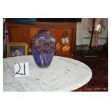LOT CS MURANO SPARKING BLUE GOLD  VASE 11 1/2 H X7