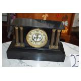 LOT CS VICTORIAN BLACK MARBLE MANTLE CLOCK ANTIQUE