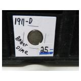 1911 D BARBER DIME VG