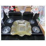 LOT CW 139 GOLD EDGED WINE GLASSES  & CANDY PLATE