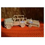 LOT 13  CW WOODEN TOY JEEP BOAT & TRAILER