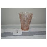 LOT CS 4 PINK DEPRESSION BASKET WEAVE VASE 7 H