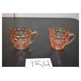 LOT CS 154 PAIR PINK DEPRESSION CUBE CUT  CREAMERS