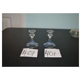 LOT CS 401 BLUE TINT CANDLE STICK HOLDERS