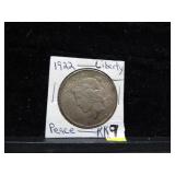 LOT KK 9  1922  PEACE DOLLAR 90 % SILVER