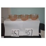 LOT CS 457 THREE PINK DEPRESSION TEA CUPS