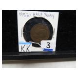 KK 3  1952 D GREAT   BRITAIN 1/2 PENNIE