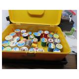 LOT B 97 SEWING BOX FULL OF VINTAGE WOOD SPOOLS TA