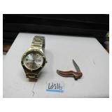 LOT S 16 GOLD TONE SILVER DIAL  W/ SPIDEX BAND