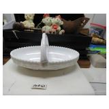 LOT B 67 MILK GLASS DIVIDE BASKET  ABOUT 8 LONG