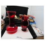 B112  RED RUBY VASES  BLOWN GLASS PANNEI TR