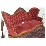 LOT EE 106 RED VELT EARLY AMERICAN VICTORIAN SOFA