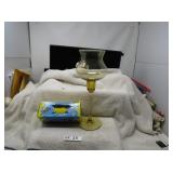 LOT KK 28 TALL YELLOW GLASS CANDLE HOLDER