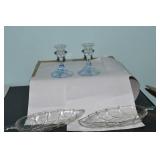 LOT EE30 PR IREDESENT BLUE CANDLE HOLDERS