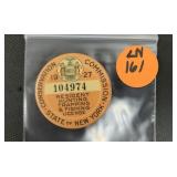 1927 NEW YORK HUNTING LICENSE