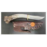 ANTLER FIXED BLADE HUNTING KNIFE WITH SHEATH