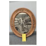 AMELIA EARHART - OVAL OAK ROSE PATTERN FRAME -
