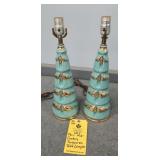 PAIR MID-CENTURY TURQUOISE TABLE LAMPS