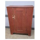 RED CUPBOARD WITH PUNCHED TIN SIDES 37" X 49" X