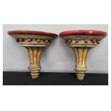 (2) GREEN & RED NEOCLASSICAL STYLE WALL SHELVES