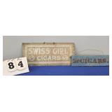 (2) 5 CENT CIGAR SIGNS - WOOD & TIN 10" & 14"