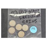 (5) 1939 NAZI GERMANI SILVER COINS