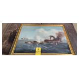 BATTLE OF HAMPTON ROADS - OIL ON CANVAS