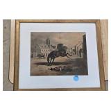 FALLEN RIDER AND HORSE AQUATINT