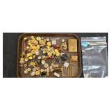 TRAY OF BUTTONS AND PINS