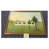 FOLK ART OIL PAINITNG ON BOARD - UNSIGNED 20" X