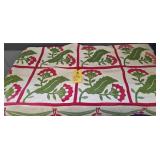 RED & GREEN APPLIQUED FLORAL QUILT