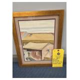 FRAMED ARCHITECTURAL WATERCOLOR - 13" X 16"