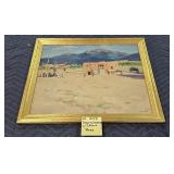 DESERT LANDSCAPE OIL PAINTING ON BOARD - REISZ