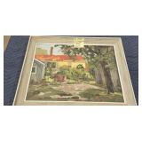 LANDSCAPE WITH RED ROOF HOUSE - OIL PAINTING L.