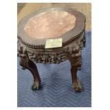 CARVED ORIENTAL PLANT STAND WITH MARBLE INLAY 18"