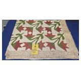 APPLIQUED RED & GREEN FLORAL QUILT - 72" X 54"