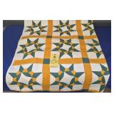 GREEN & YELLOW STAR IN A BOX QUILT - 72" X 68"