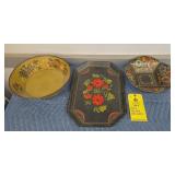 (3) PAINTED TOLEWARE PIECES