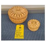 (2) NATIVE AMERICAN PORCUPINE WEAVE LIDDED