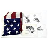 Lot, large American flag and set of wildlife