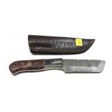 Custom Damascus steel blade knife with embossed