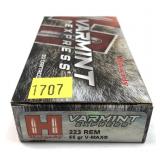 Box of .223 REM 55-grain V-Max Hornady cartridges,
