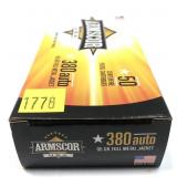 Box of .380 Auto 95-grain FMJ Armscor cartridges,